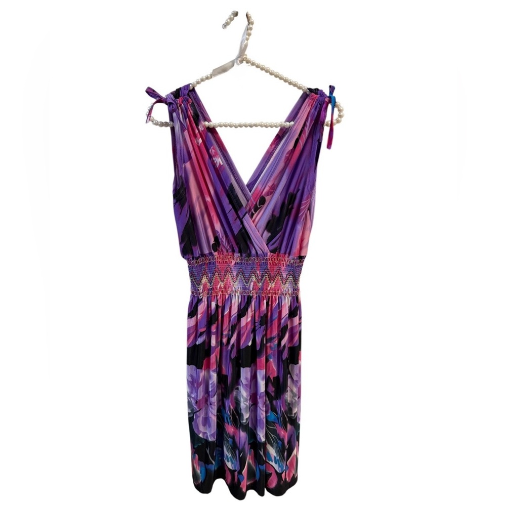 JINHUANSHOW Purple Floral Smocked Waist Sundress